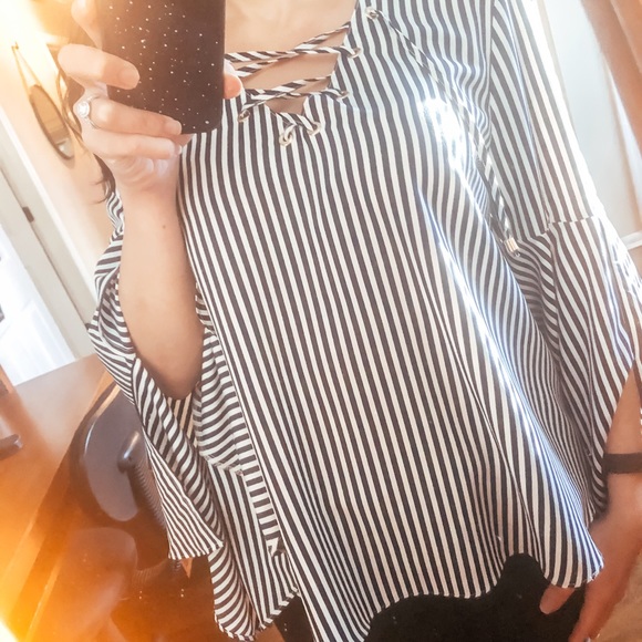 Philosophy Striped Bell Sleeve Blouse - Picture 5 of 6